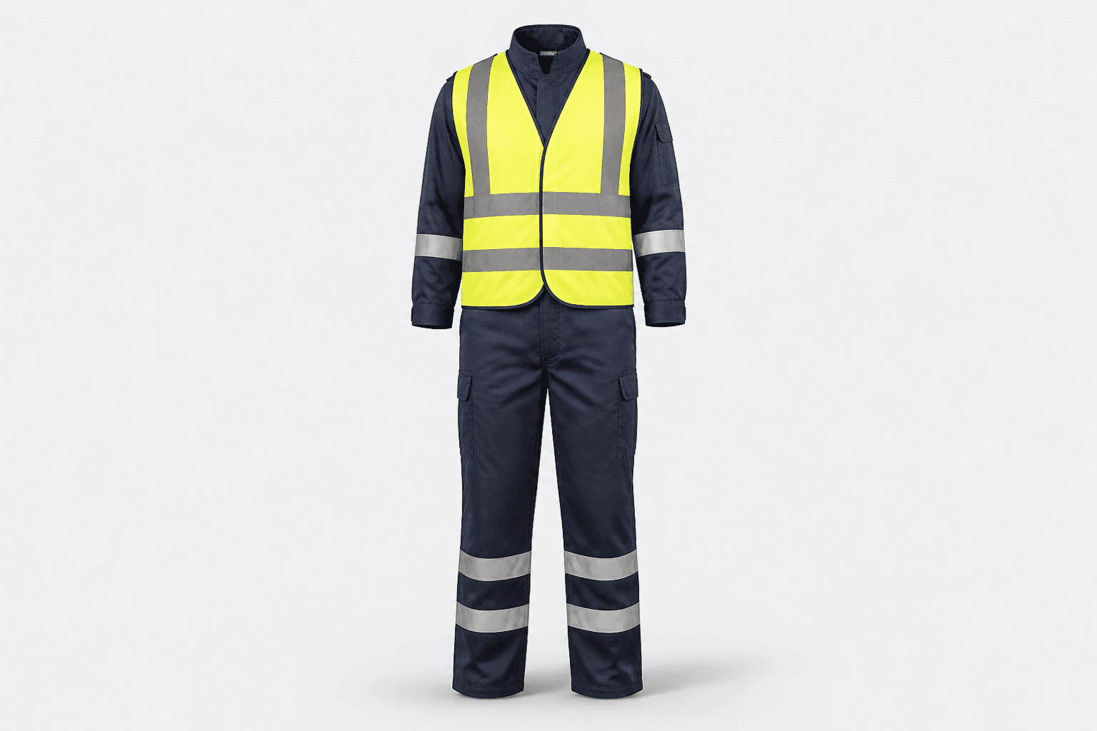 Flame-retardant coverall and high-visibility safety vest